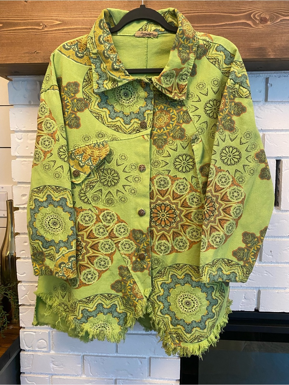 Beyond Capri Made in Italy Lime Green Boho Cotton Jacket One Size Fringe Hem
